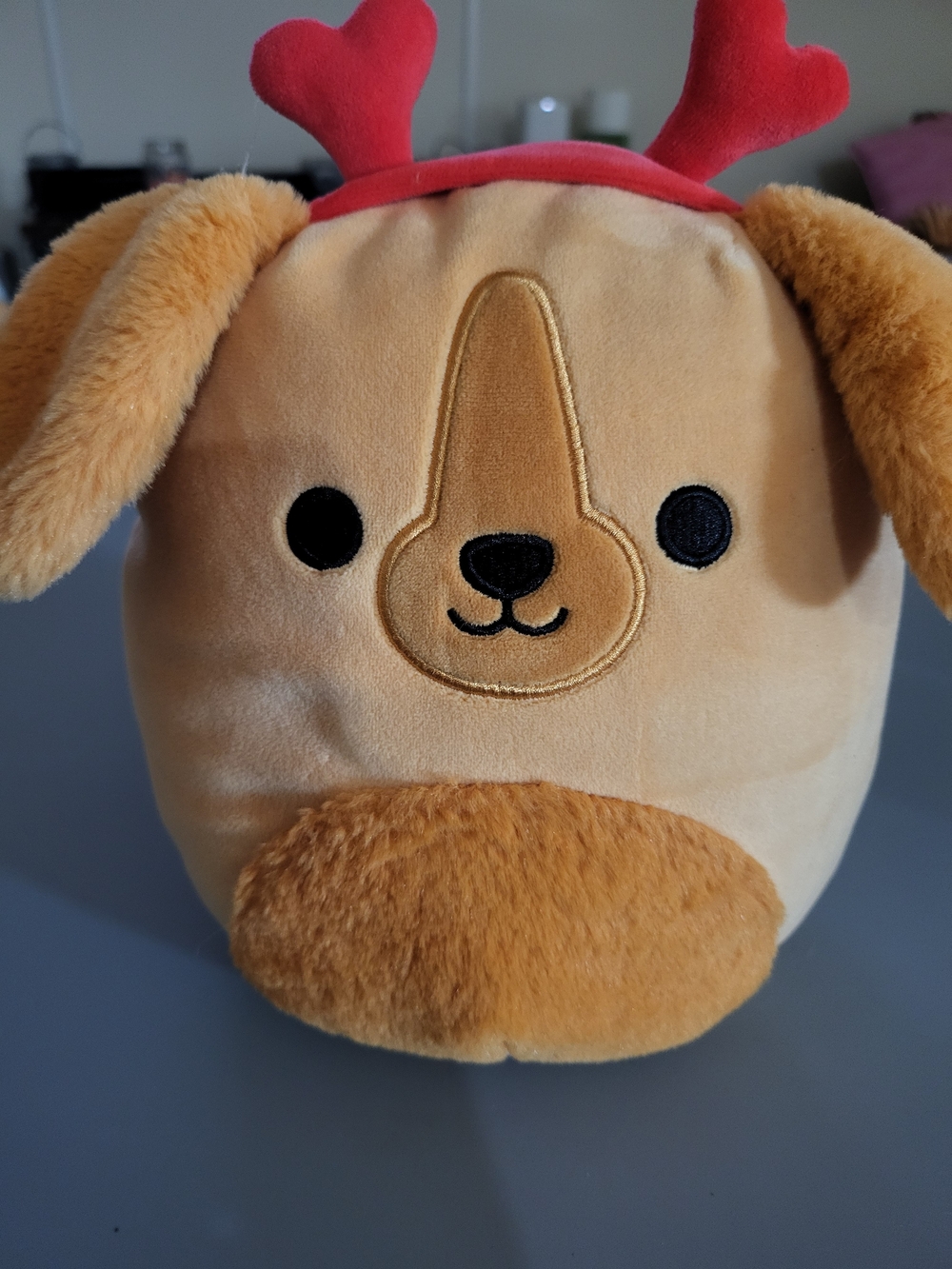 Squishmallows Tan and Red Plush Dog Toy with Antlers